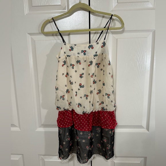 MWOT 100% silk Corey Lynn Calter Cream and Red Patterned Dress top | Balletcore - Picture 2 of 7